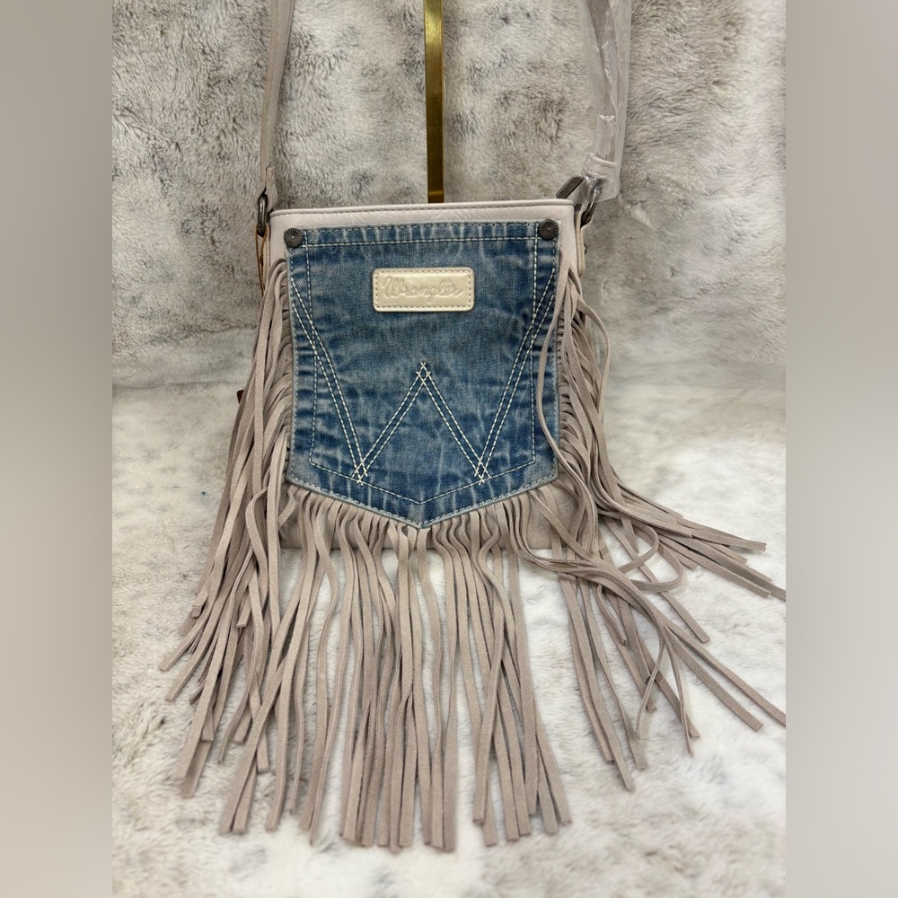 Wrangler NWT Pocket Fringe Denim Crossbody Bag. Western. Cowgirl. Rodeo